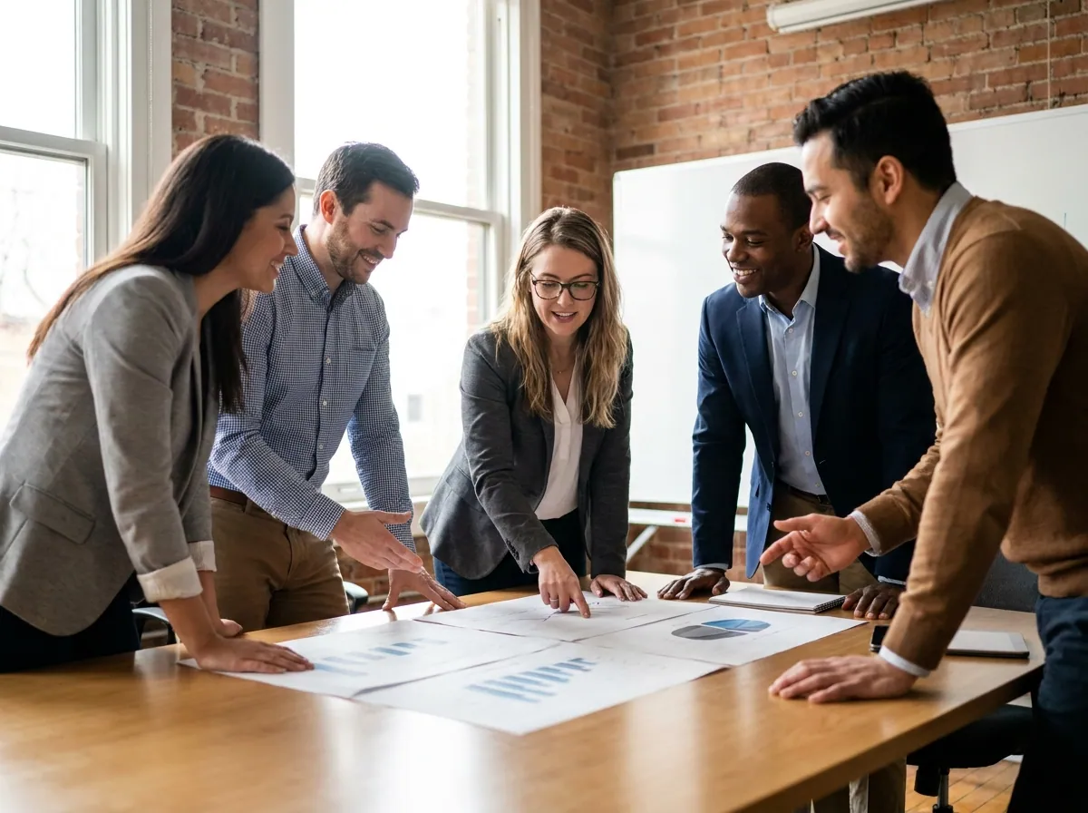 Beraterteam im modernen Büro bei einer Besprechung zur Mitarbeitergesundheit