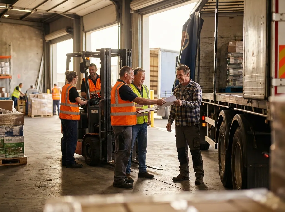 Logistikmitarbeiter beim Verladen von Paketen im Lager eines Transportunternehmens