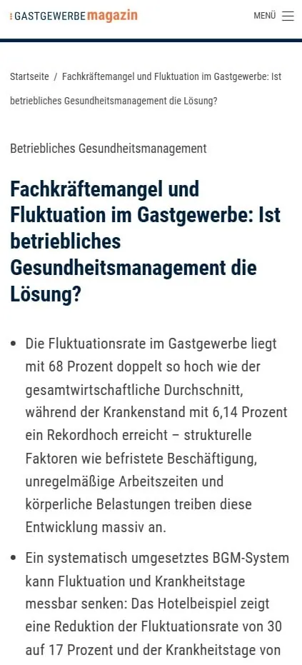 Beitrag im Gastgewerbe Magazin über Fachkräftemangel und Fluktuation im Gastgewerbe