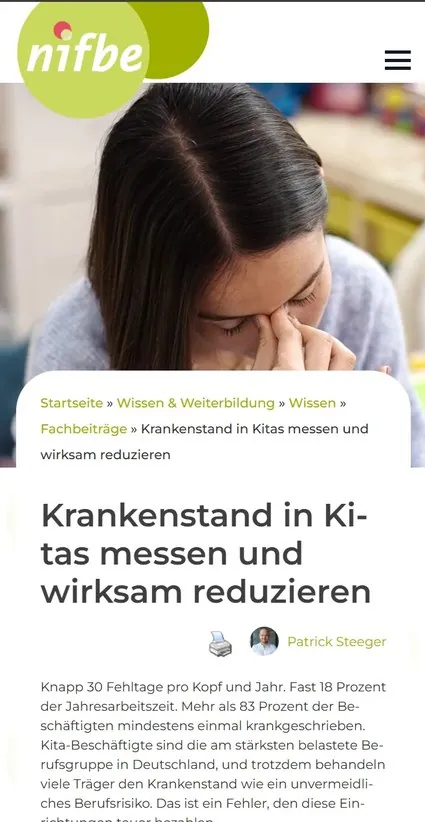 Fachbeitrag von Patrick Steeger bei nifbe über das Messen und Senken des Krankenstands in Kitas