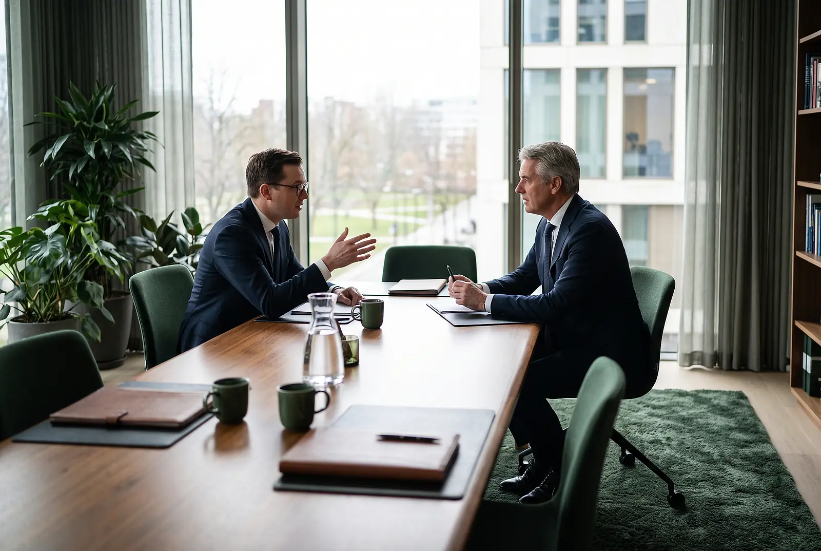 Arbeitgeber und Betriebsrat beraten im hellen Besprechungsraum über die Einführung einer bKV